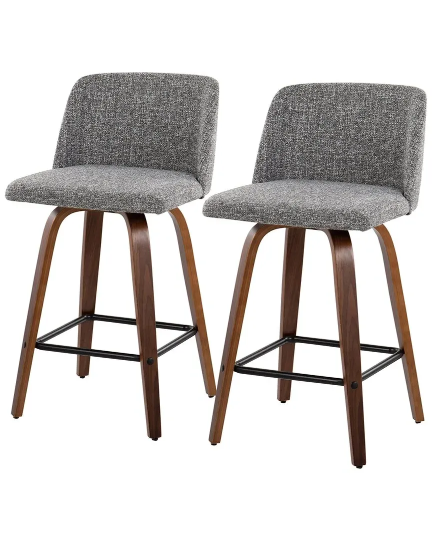 Toriano Counter Stool Set of 2 - Grey, Walnut