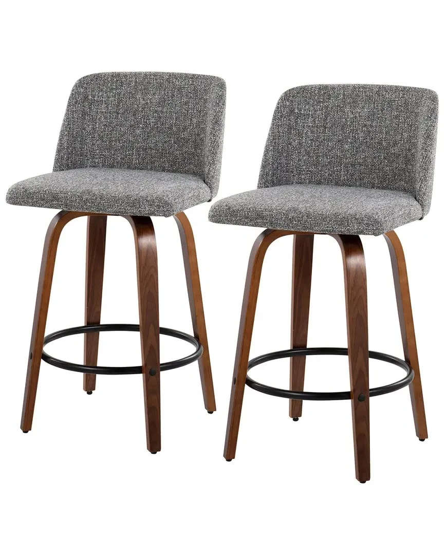 Toriano Counter Stool Set of 2 - Grey, Walnut