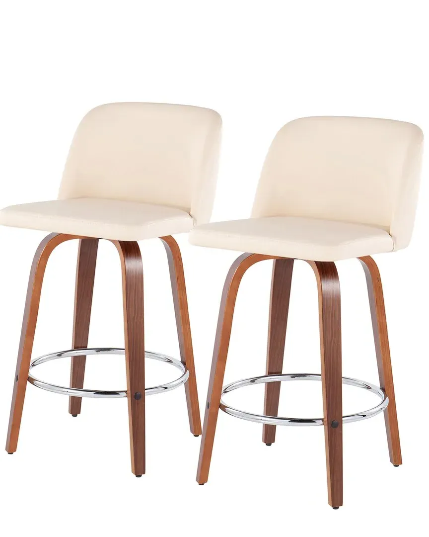Toriano Set of 2 Counter Stools - Cream, Walnut