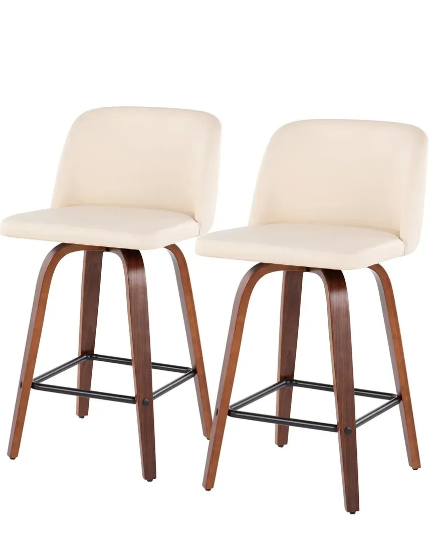 Toriano Set of 2 Counter Stools - Cream, Walnut