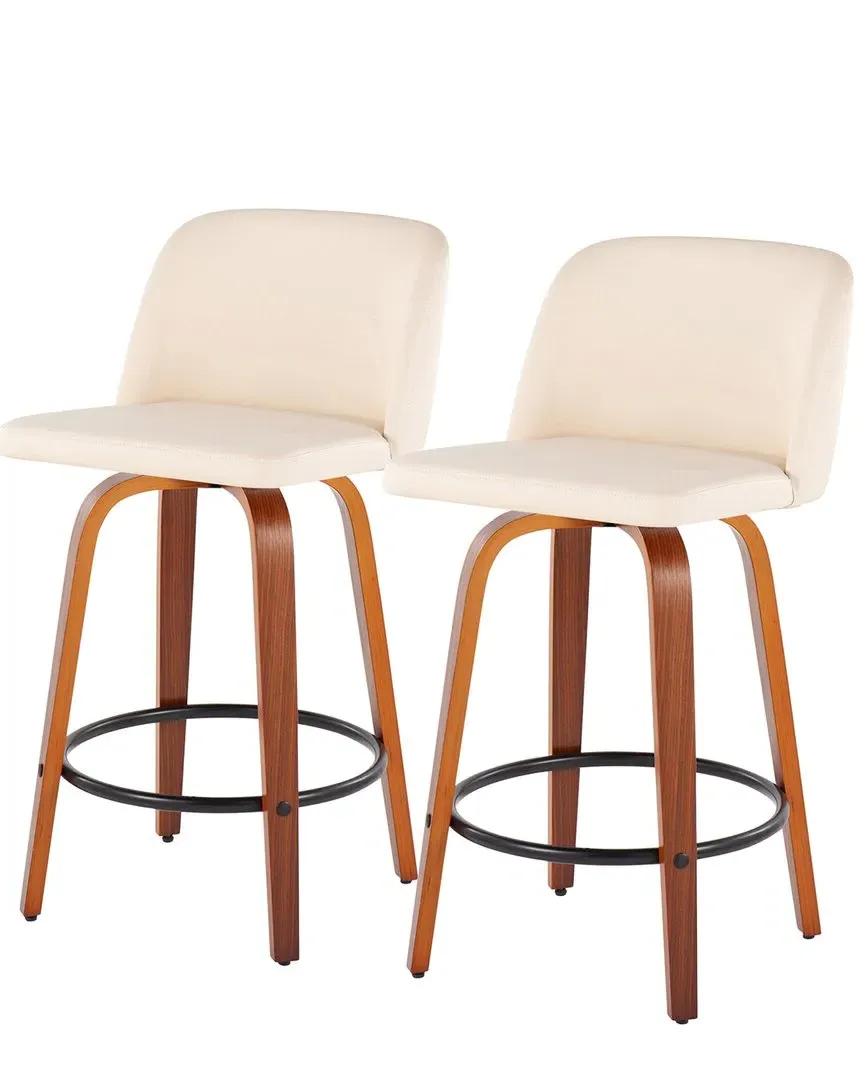 Toriano Set of 2 Counter Stools - Cream, Walnut