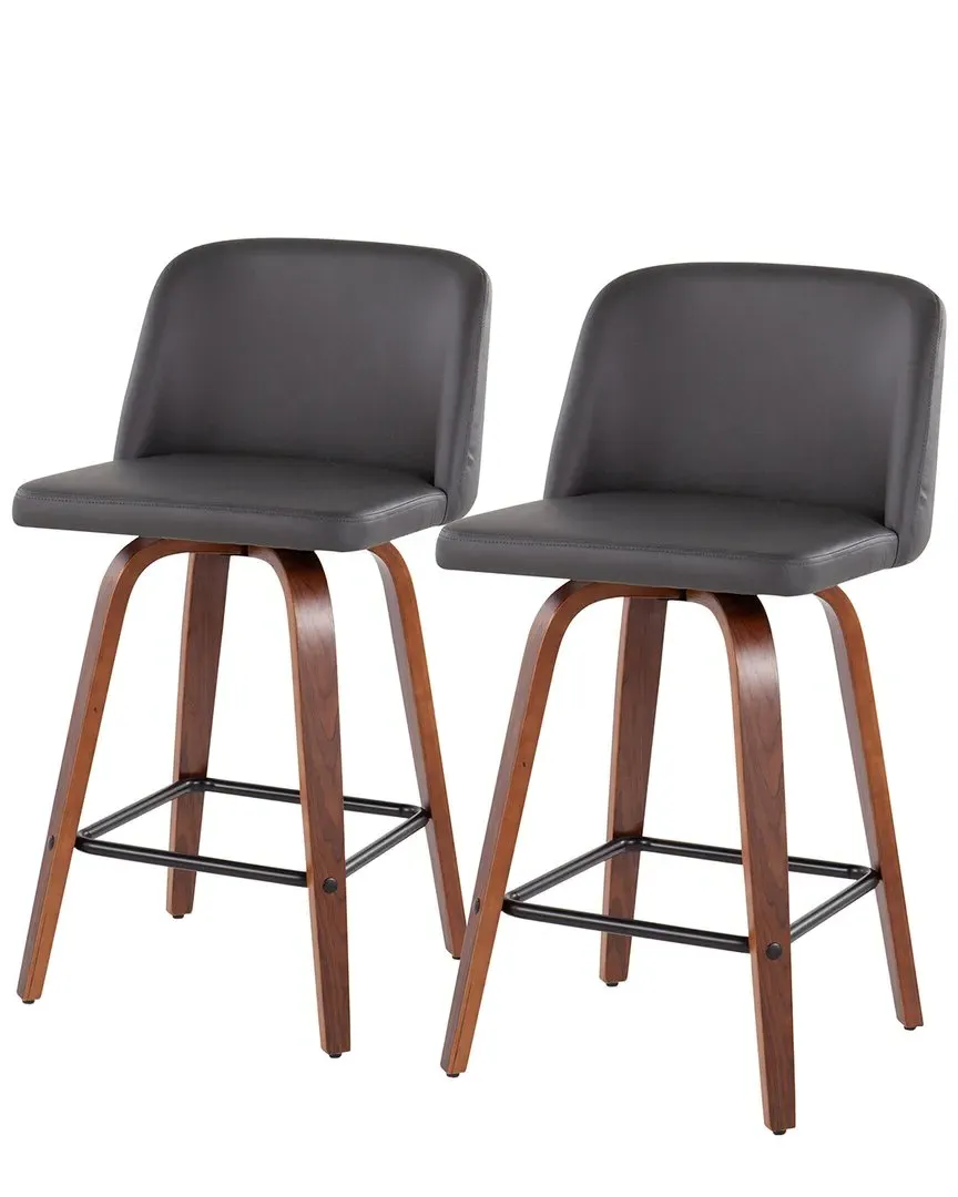 Toriano Set of 2 Counter Stools - Grey, Walnut