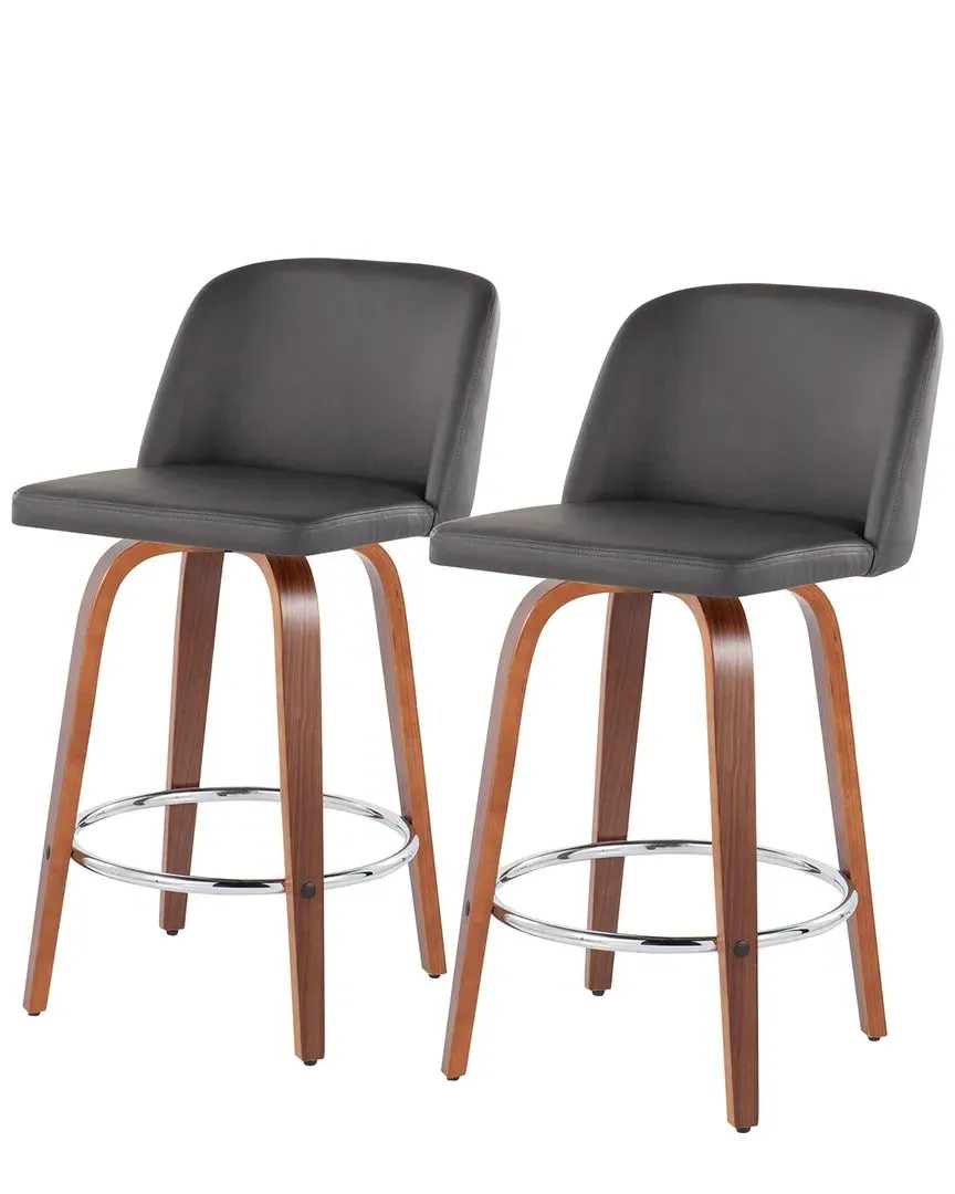 Toriano Set of 2 Counter Stools - Grey, Walnut