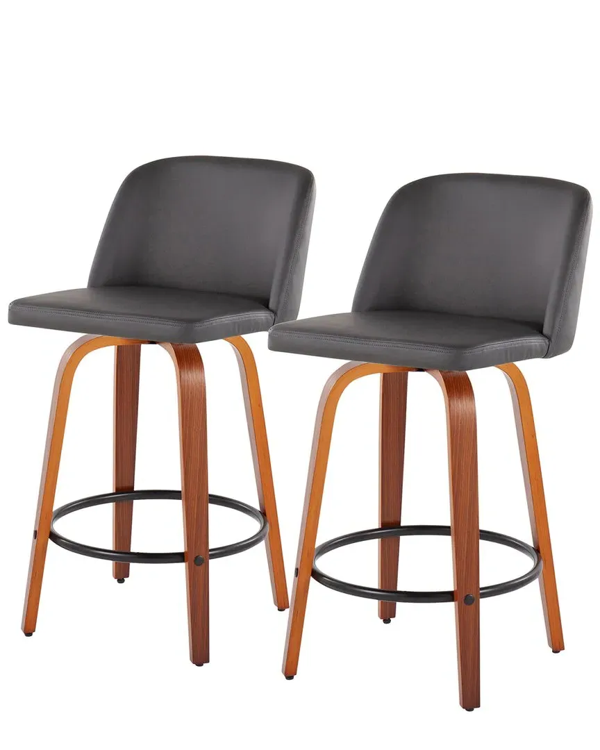 Toriano Set of 2 Counter Stools - Grey, Walnut