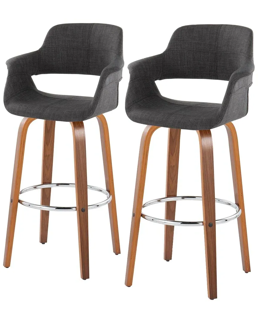Vintage Flair Set of 2 Fixed-Height Barstools - Charcoal, Walnut