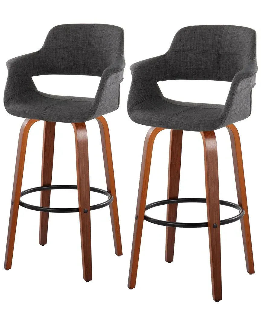 Vintage Flair Set of 2 Fixed-Height Barstools - Charcoal, Walnut image