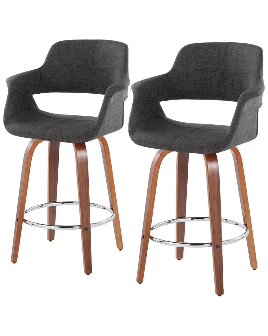 Vintage Flair Set of 2 Fixed-Height Counter Stools - Charcoal, Walnut