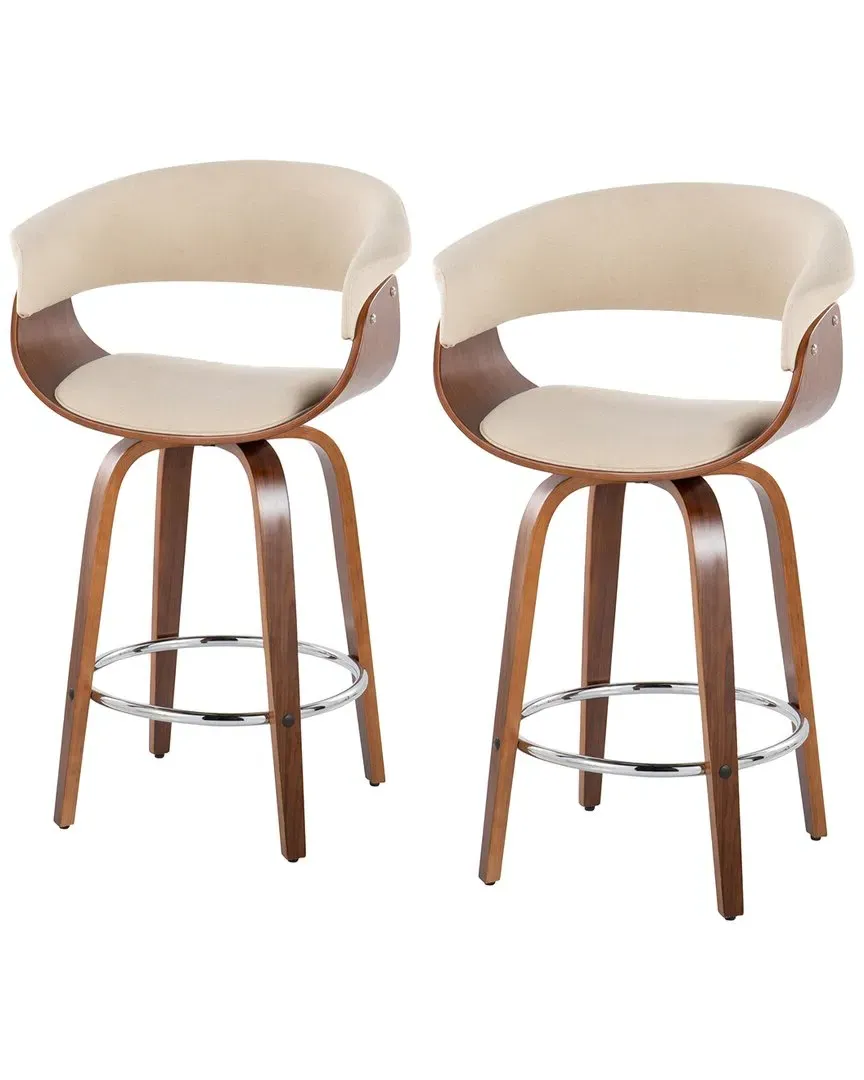 Vintage Mod Set of 2 Counter Stools with Swivel - Cream, Walnut