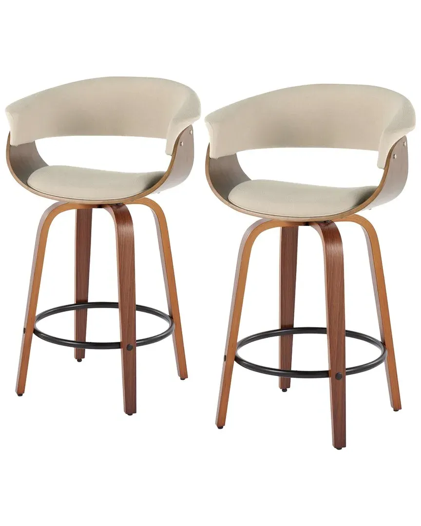 Vintage Mod Set of 2 Counter Stools with Swivel - Cream, Walnut image