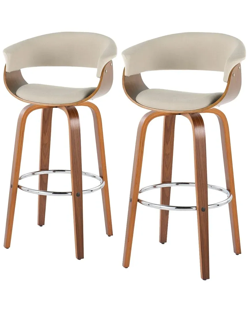 Vintage Mod Set of 2 Fixed-Height Barstools - Cream, Walnut