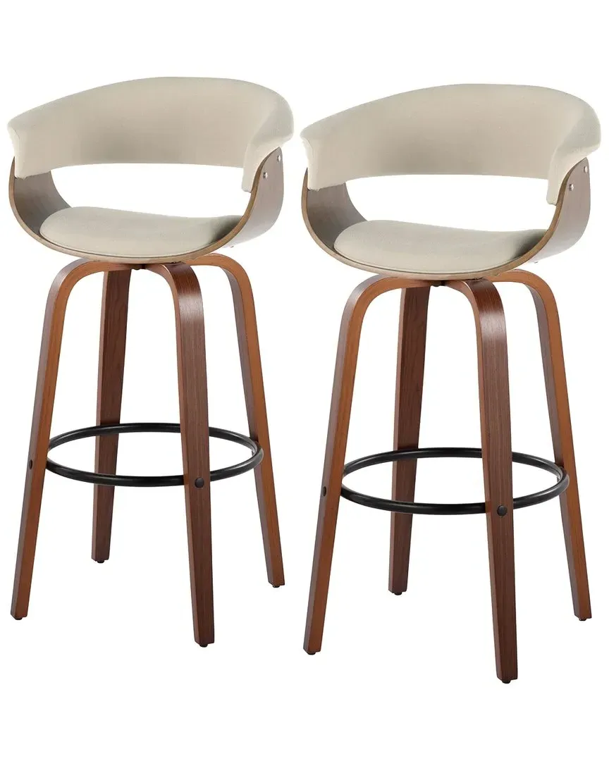 Vintage Mod Set of 2 Fixed-Height Barstools - Cream, Walnut image