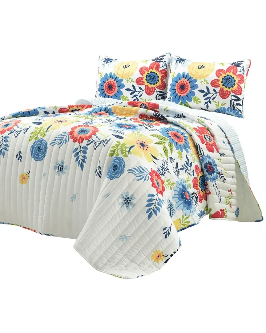 3pc Cottage Core Reversible Oversized Quilt Set - Navy image