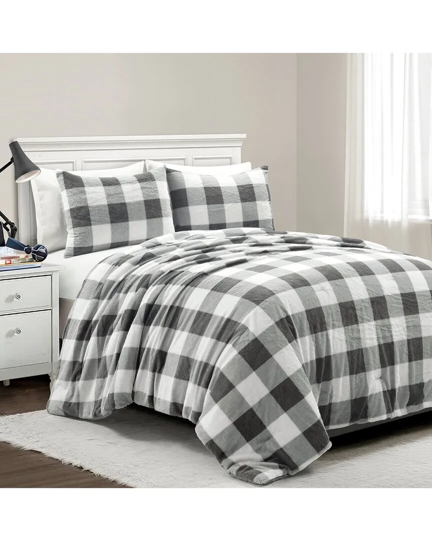 3pc Plaid Lightweight All-Season Comforter Set - Gray image