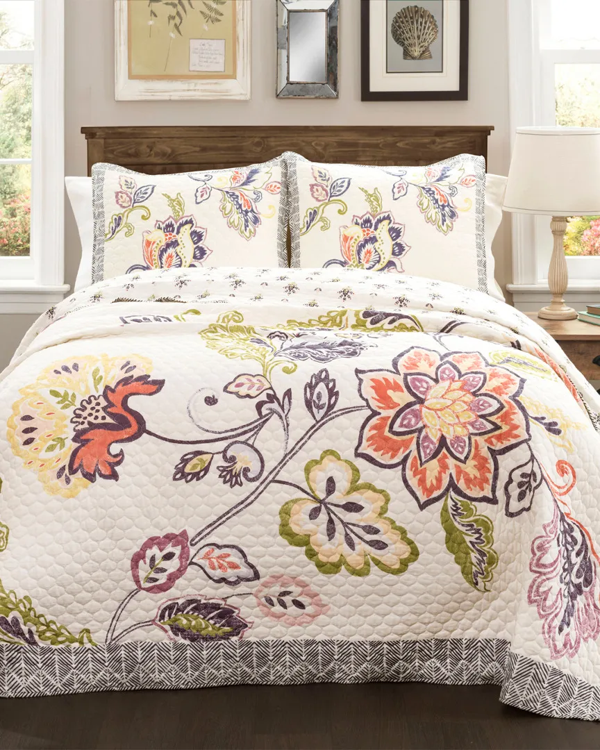 Aster 3-Piece Quilt Set - Coral Navy, Cotton