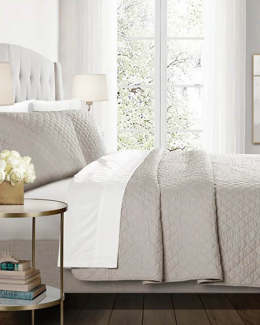 Ava Diamond 3-Piece Quilt Set - Gray
