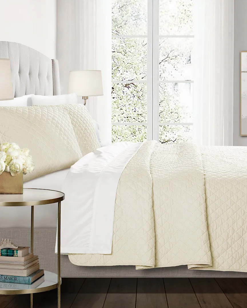 Ava Diamond 3-Piece Quilt Set - Ivory