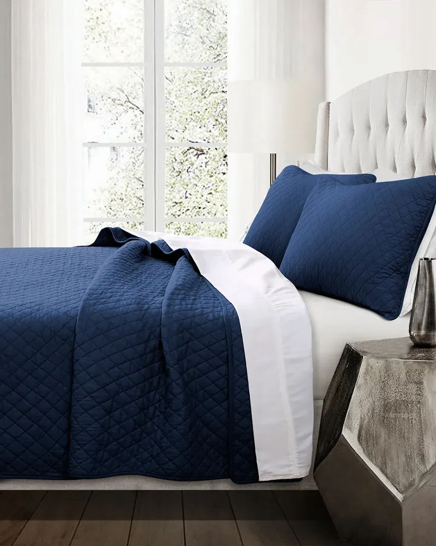 Ava Diamond Oversized Cotton Quilt 3pc Set - Navy image