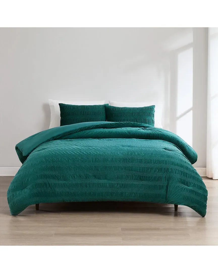 Azalea Ruched Velvet Stripe Comforter Set - Teal