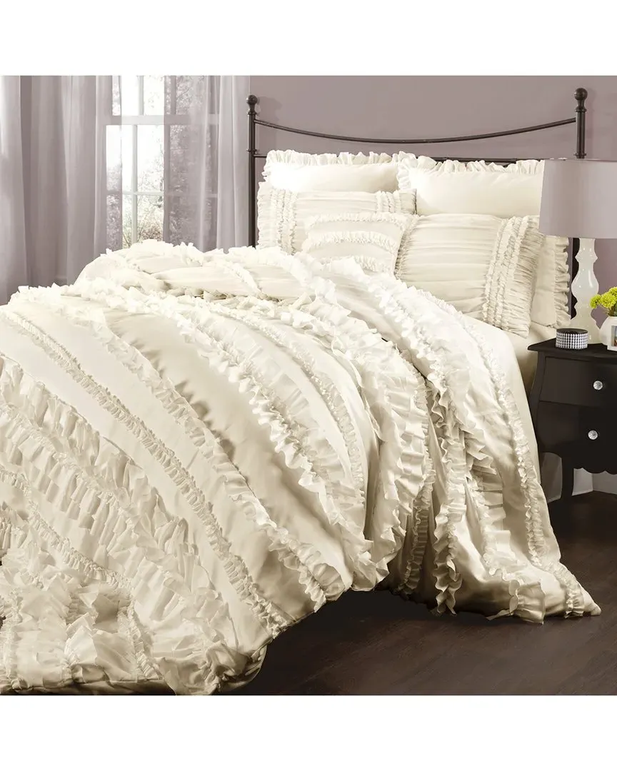 Belle Comforter Set with Ruffles - Ivory, Polyester