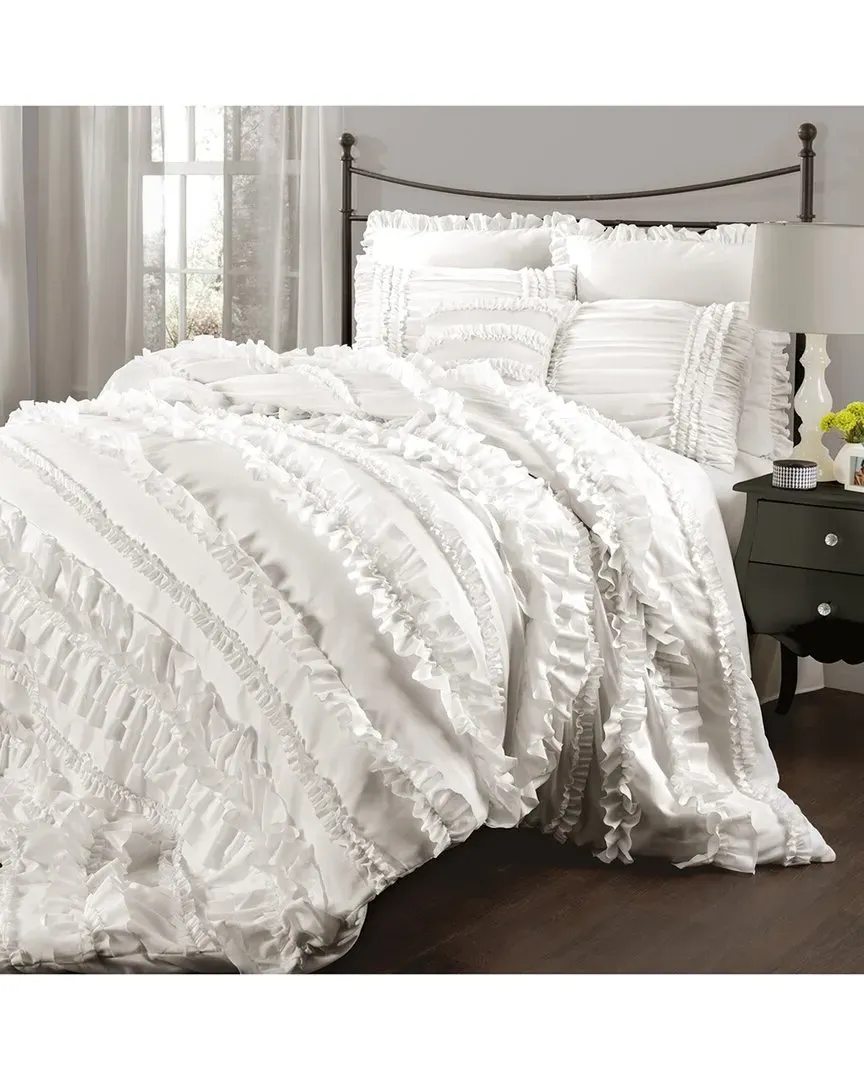Belle Comforter Set with Ruffles - White, Polyester