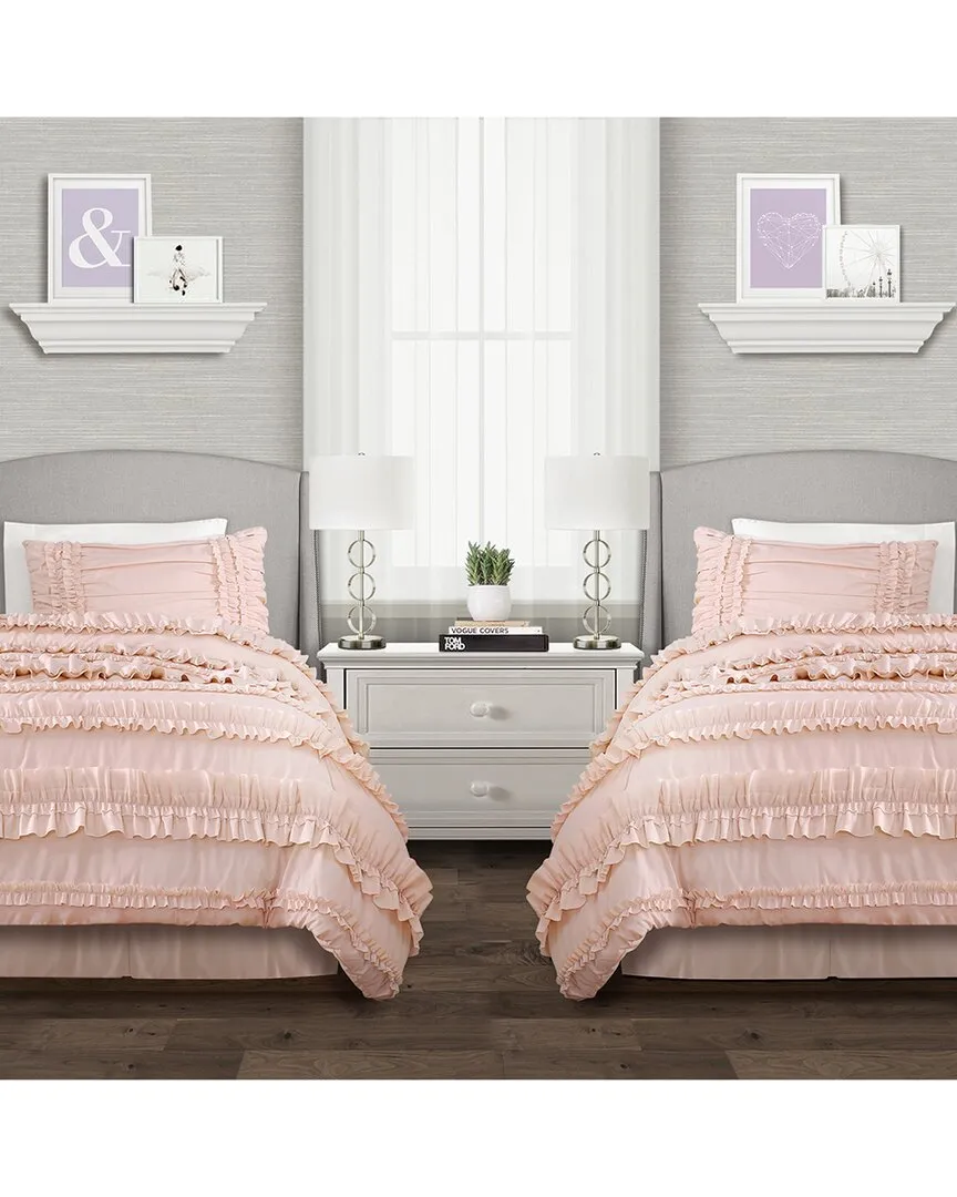 Belle Twin XL Comforter Set with Ruffles - Blush