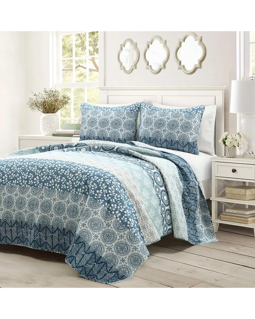 Bohemian Reversible Oversized Quilt Set - Navy, Cotton