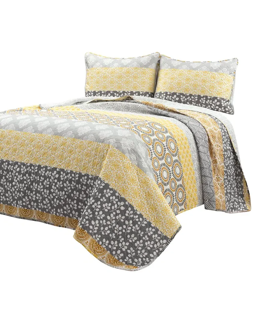 Bohemian Reversible Oversized Quilt Set - Yellow, Cotton image