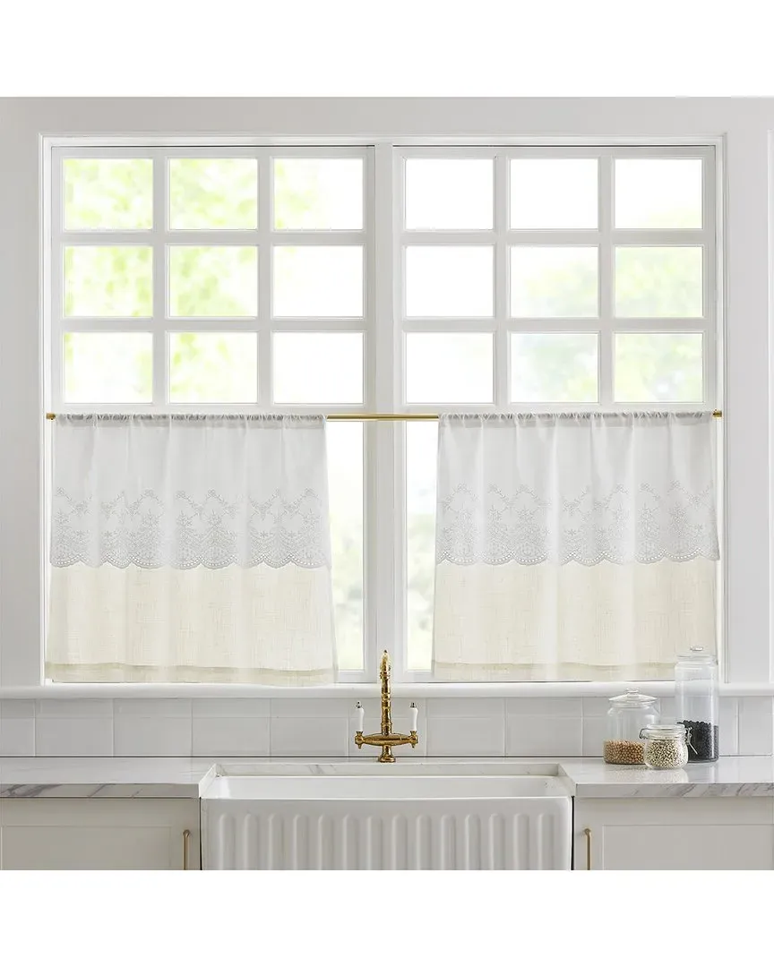 Brigitte Embroidery Kitchen Tiers with Valance - Neutral
