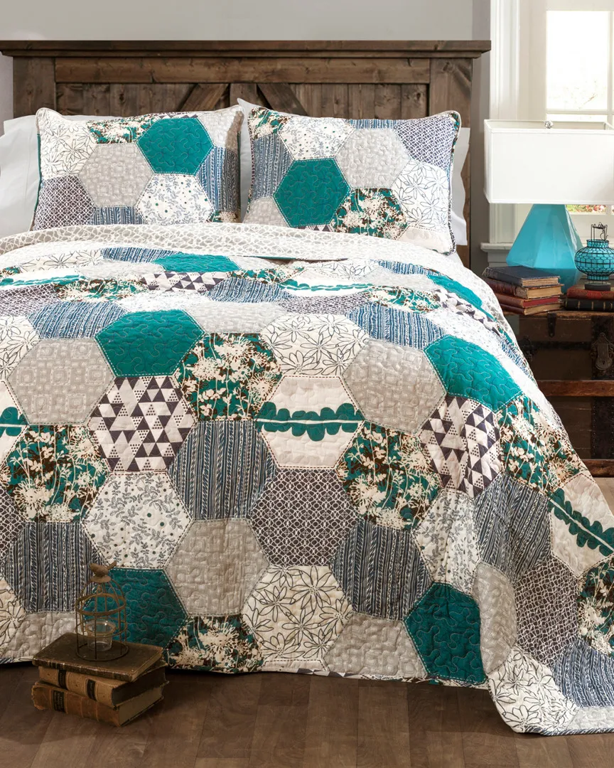 Briley 3-Piece Quilt Set - Turquoise, Cotton