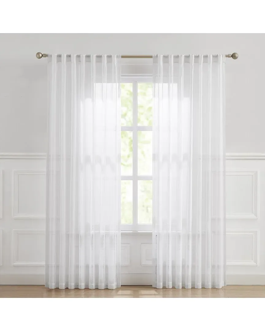 Calia Textured Stripe Sheer Window Curtain Panels - White