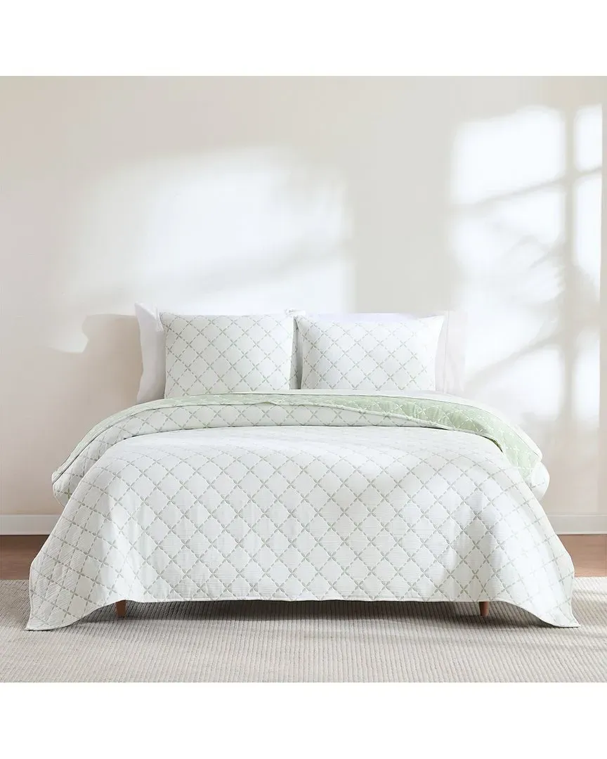 Diamond Leaf Jacquard Reversible Coverlet Set - Sage
