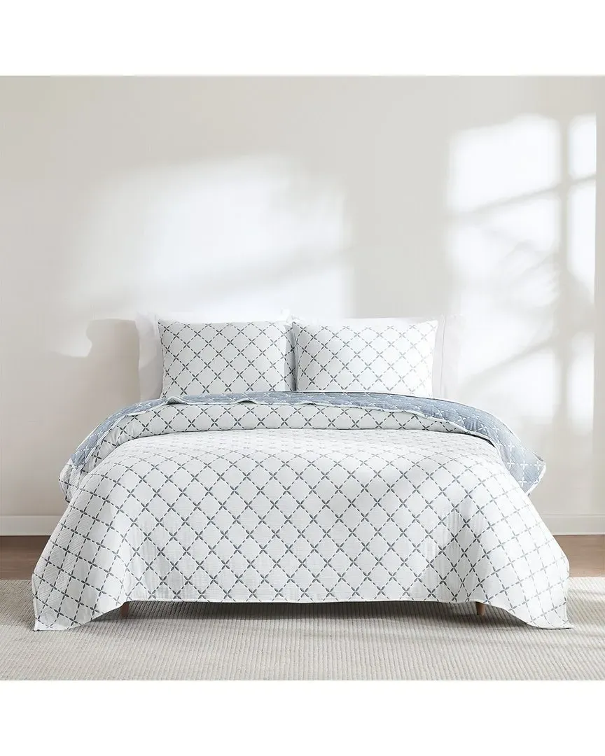 Diamond Leaf Jacquard Reversible Coverlet Set - Teal