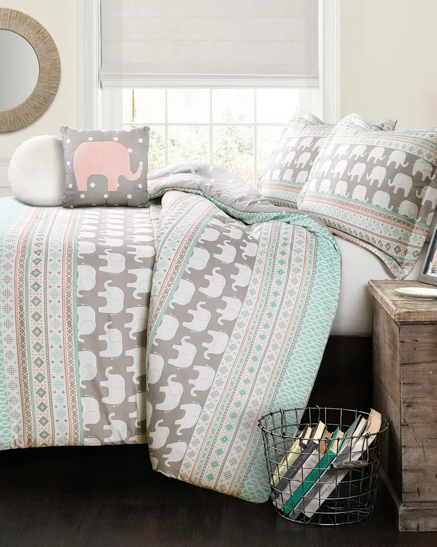 Elephant Full/Queen Comforter Set - Turquoise, Polyester