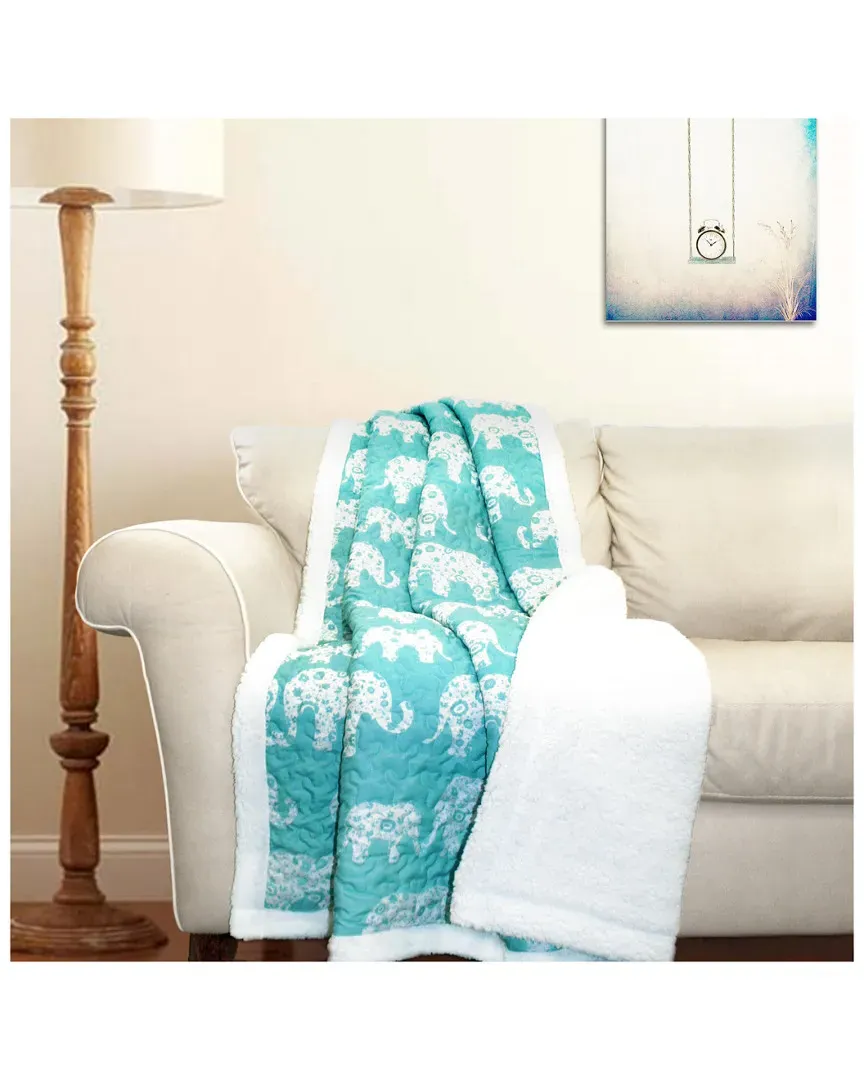Elephant Sherpa Parade Throw - Aqua, Polyester