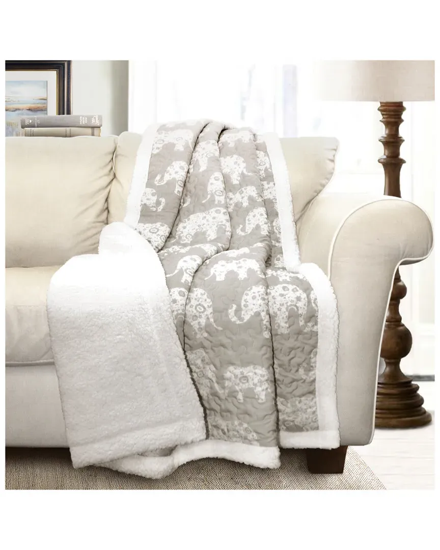 Elephant Sherpa Parade Throw - Gray, Polyester