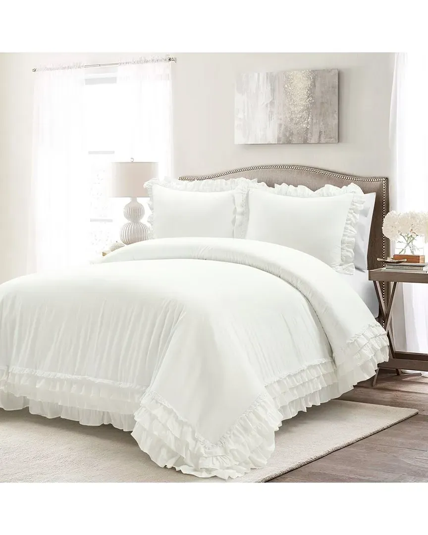 Ella Ruffle 3pc Duvet Cover Set - White, Cotton image