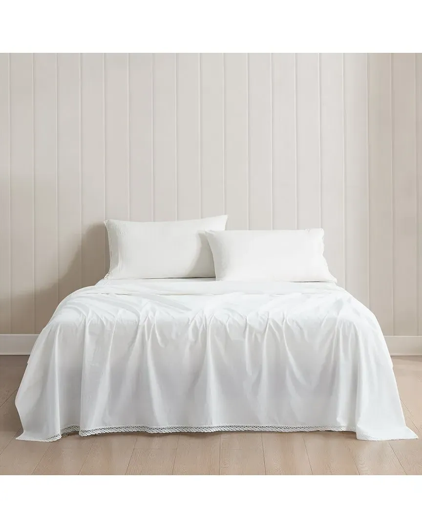 Evelyn Lace Trim Cotton Sheet Set - White