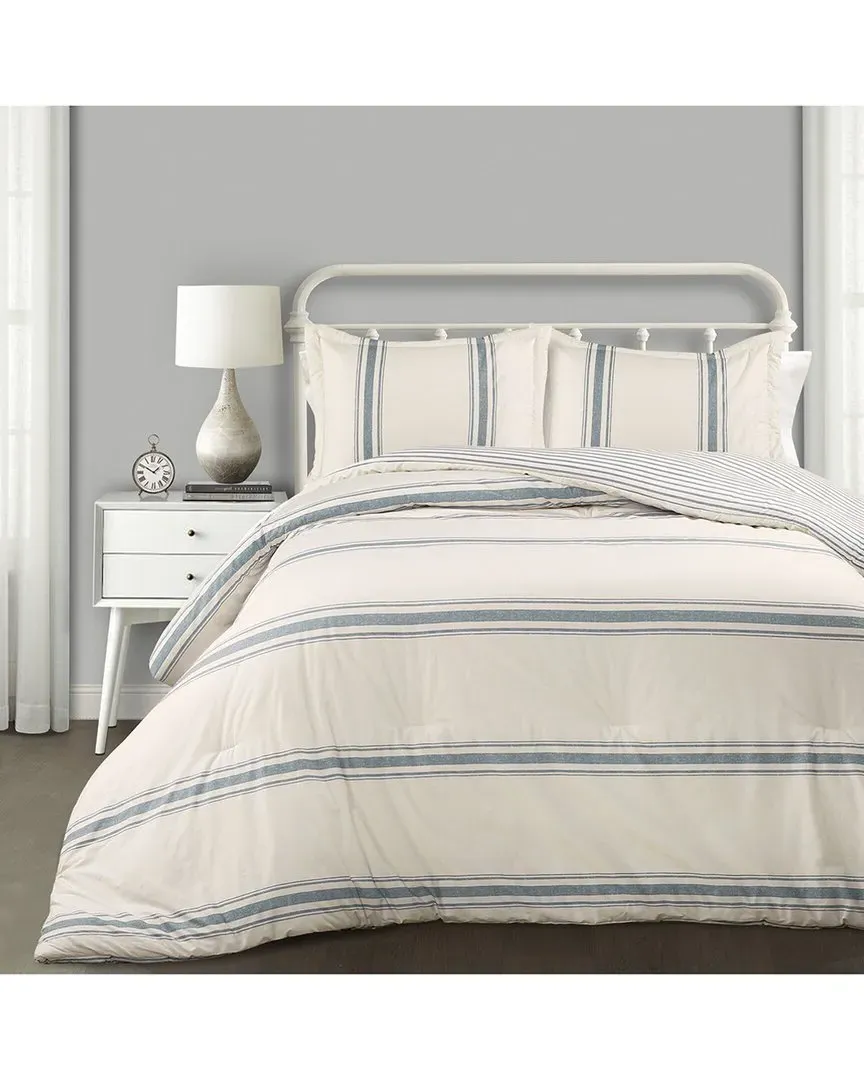 Farmhouse Stripe Comforter Set - Blue, Cotton