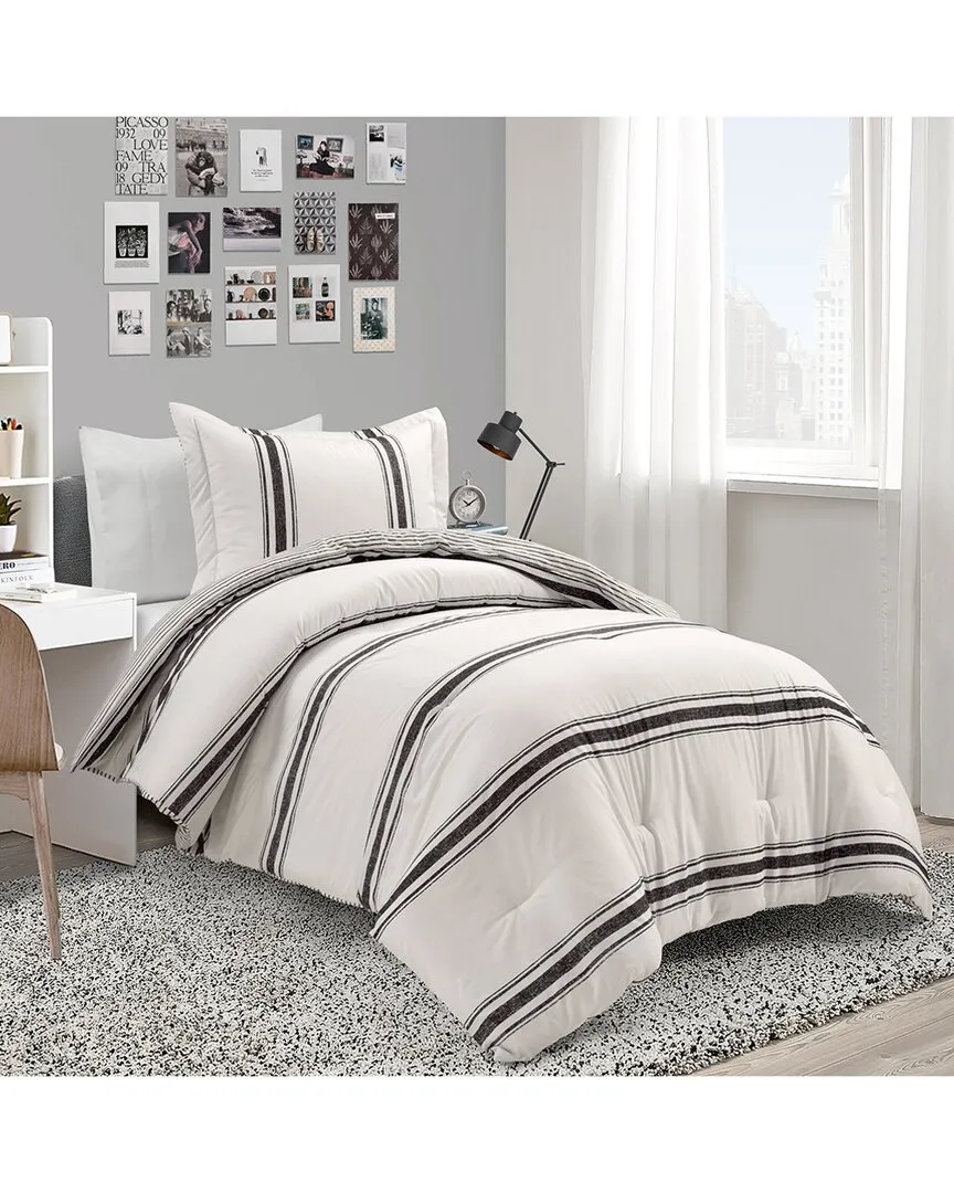 Farmhouse Stripe Reversible Comforter - Black, Polyester