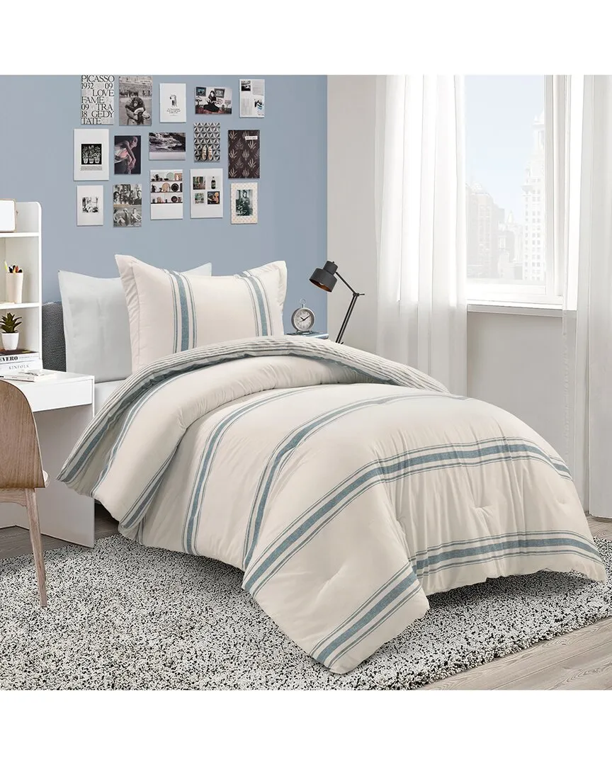 Farmhouse Stripe Reversible Comforter - Blue, Polyester