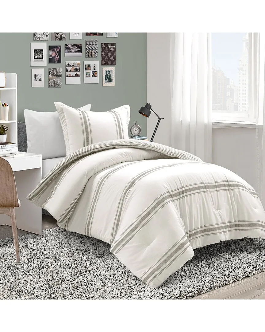 Farmhouse Stripe Reversible Comforter - Gray, Polyester