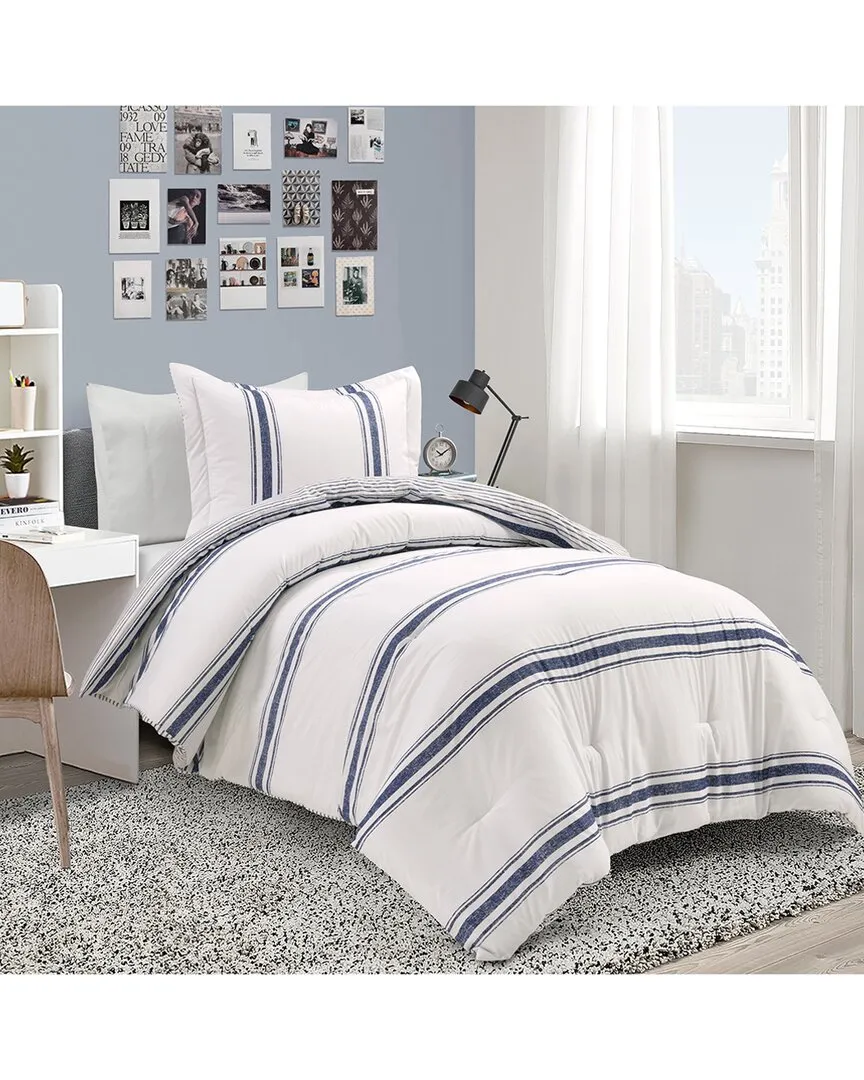Farmhouse Stripe Reversible Comforter - Navy, Polyester