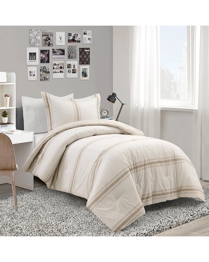 Farmhouse Stripe Reversible Comforter - Neutral, Polyester