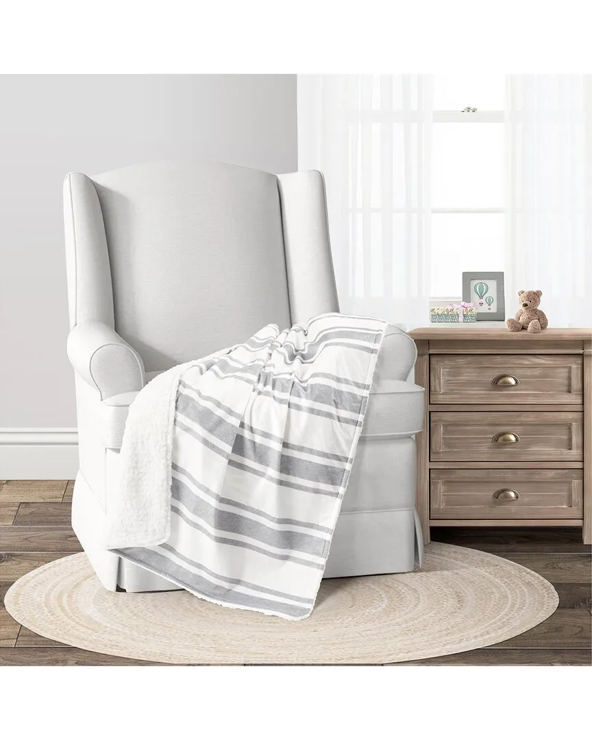 Farmhouse Stripe Sherpa Blanket - Gray, Polyester image
