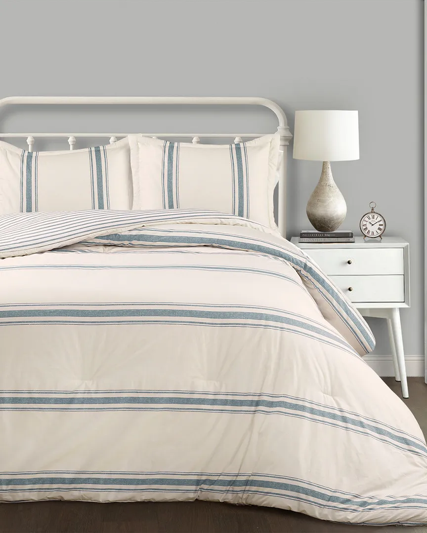 Farmhouse Striped 3-Piece Comforter Set - Blue