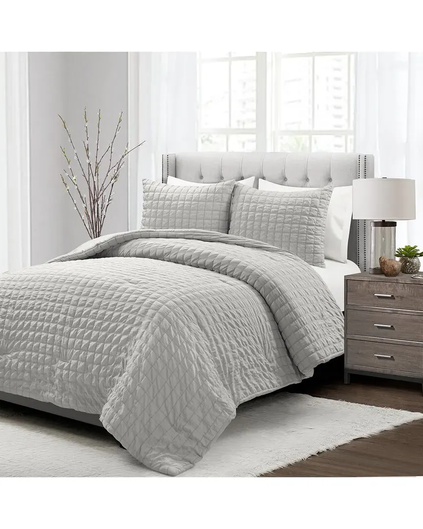 Fashion Crinkle Textured Dobby Comforter Set - Light Gray image