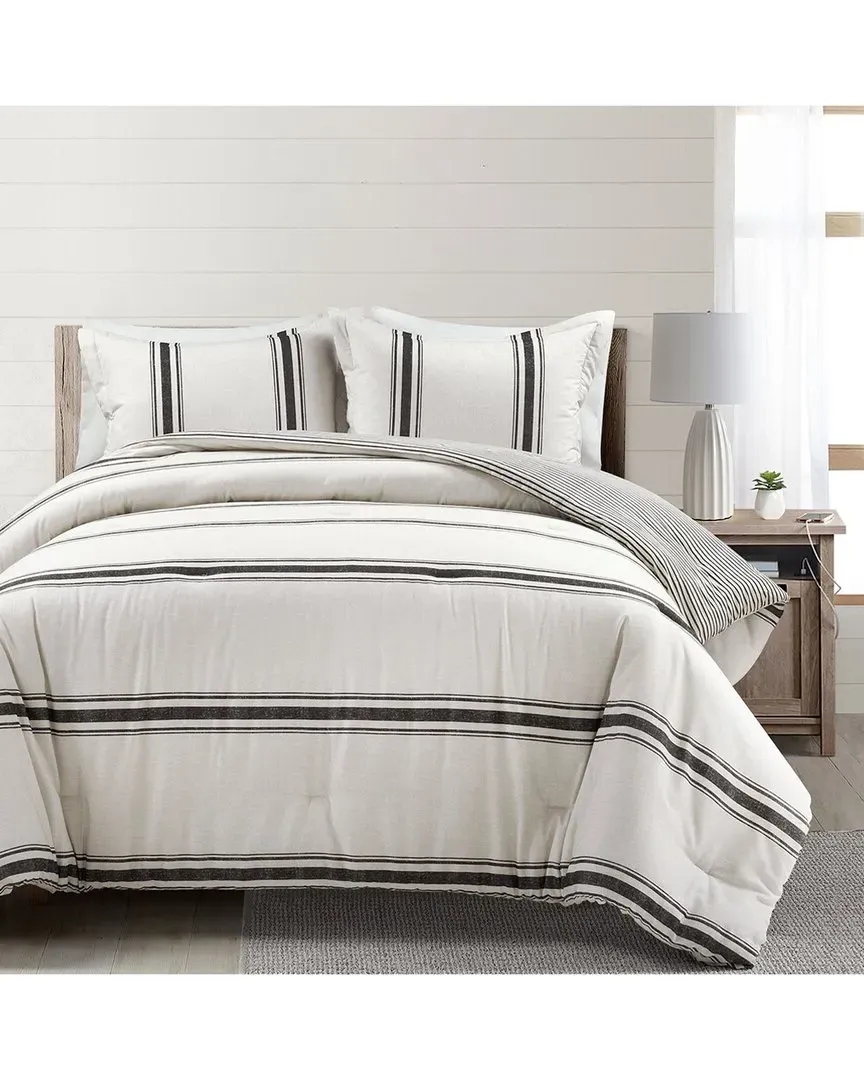 Fashion Farmhouse Stripe Reversible Cotton Comforter - Black