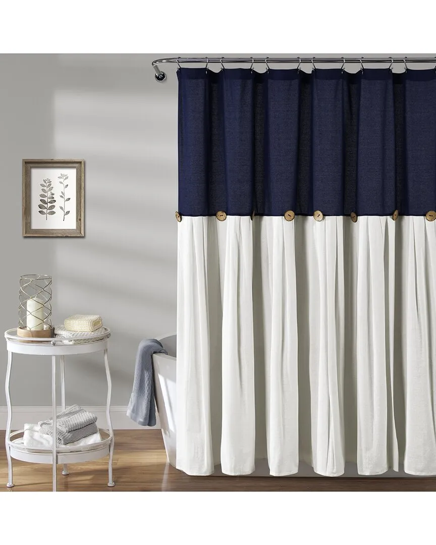Fashion Linen Button Shower Curtain - Navy, Cotton Blend