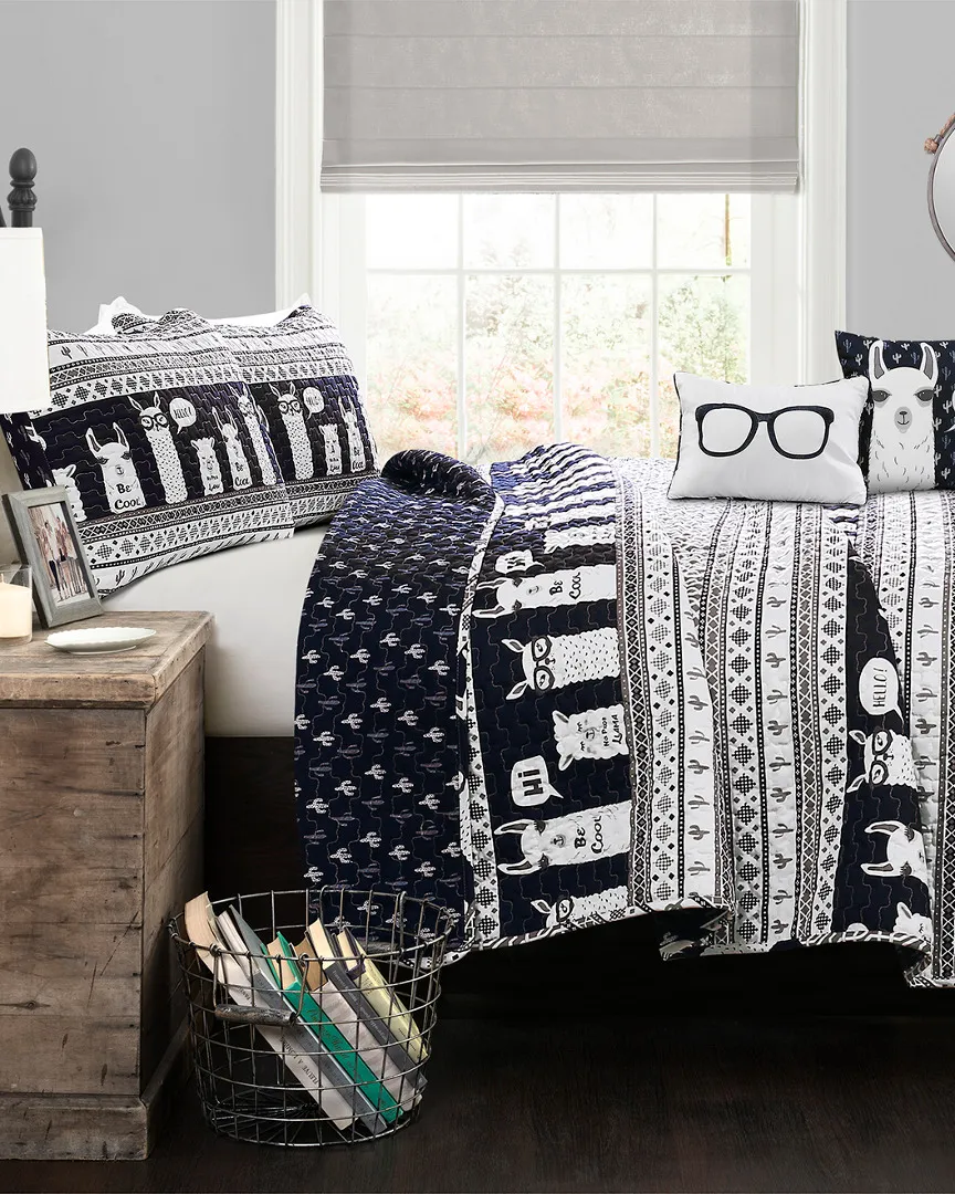 Fashions Llama Twin Quilt Set - Navy, Polyester