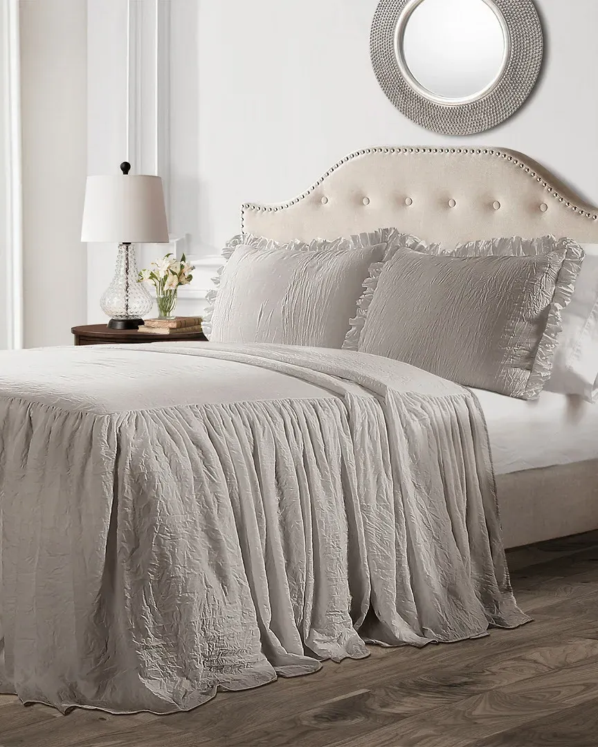 Fashions Twin Bedspread Set with Ruffle - Gray, Polyester image